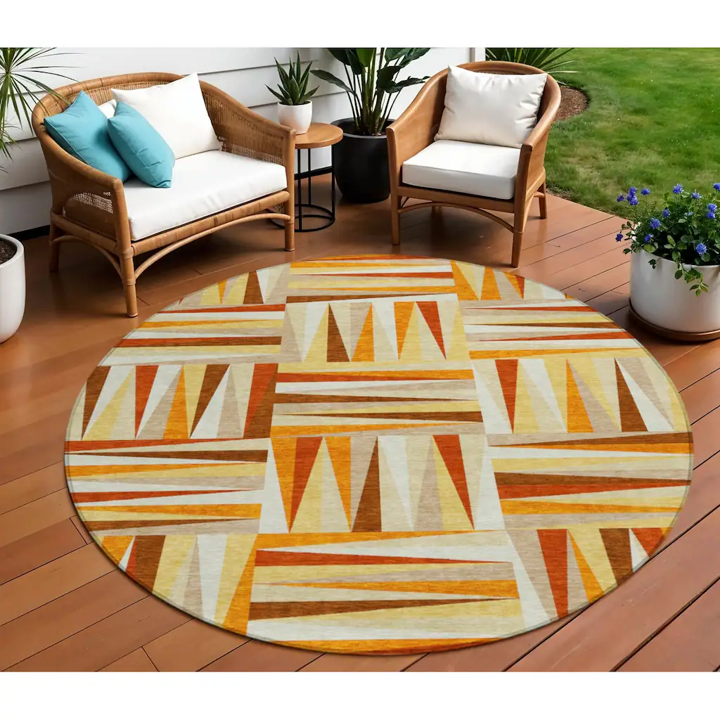 Front Page -The Rug District Shop HomeRoots Geometric Transitional Round Outdoor Rug 1