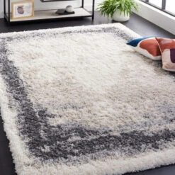 Fontana Shag FNT829A Ivory / Grey -The Rug District Shop fnt829a 5 room